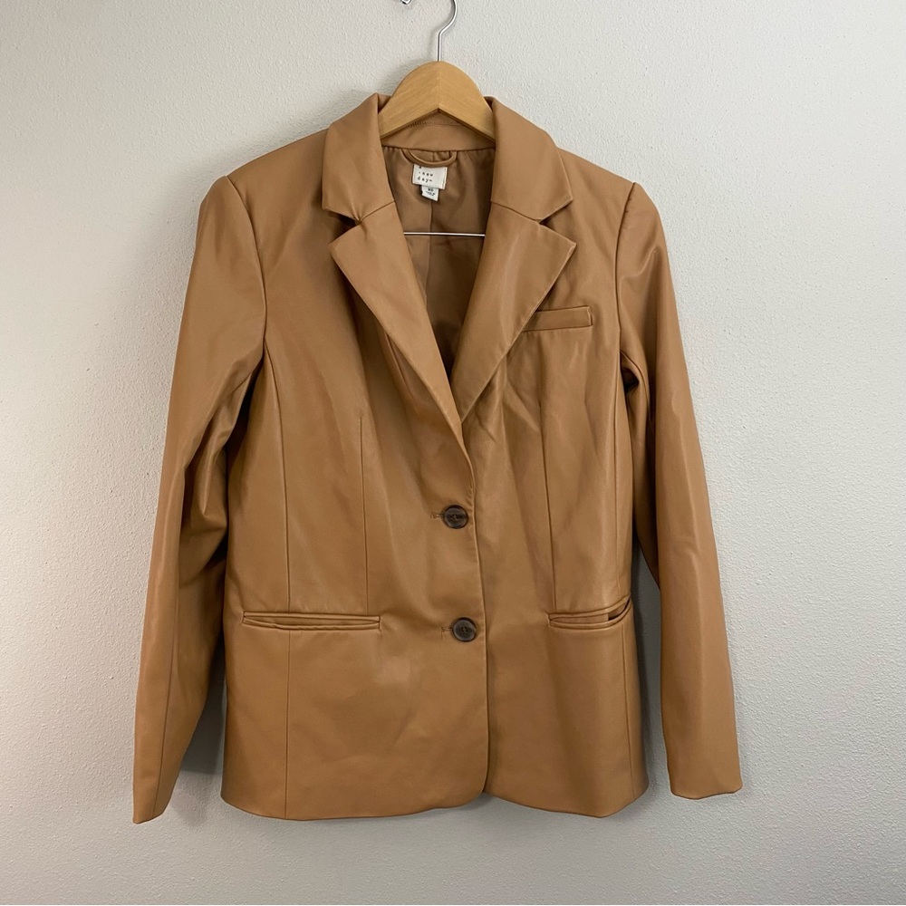 A New Day Faux Leather Brown Tan Blazer Coat Women’s XS